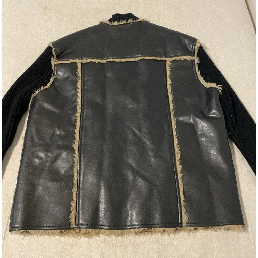 Sergie Platini Mens Italian Faux Leather Bomber Jacket Size Medium Sherpa Lined